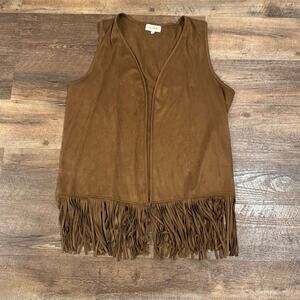 Brown Fringe Faux Suede Vest M Western Festival 70s Style Cosplay Costume READ